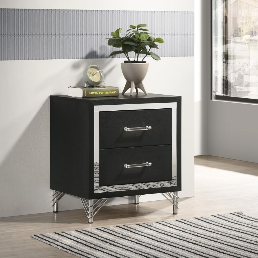Lucia 2-drawer Nightstand Bedside Table Black-2