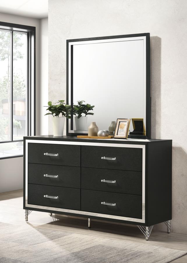 Lucia 6-drawer Dresser and Mirror Black-zoom-