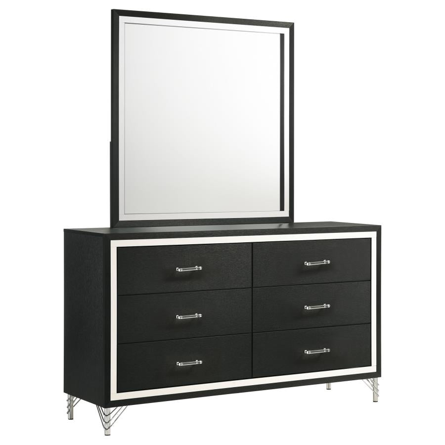 Lucia 6-drawer Dresser and Mirror Black-zoom-1