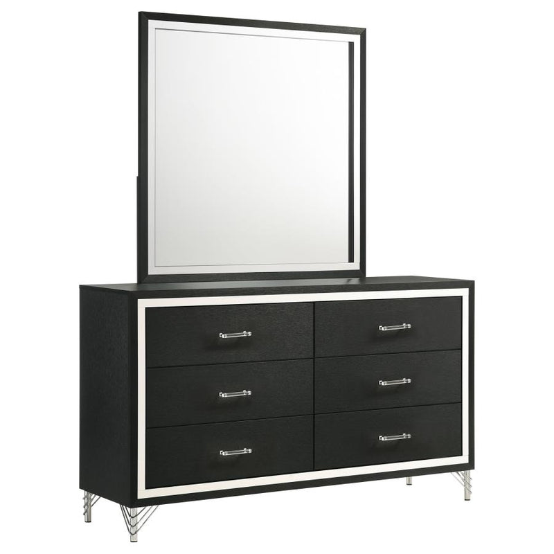 Lucia 6-drawer Dresser and Mirror Black-zoom-