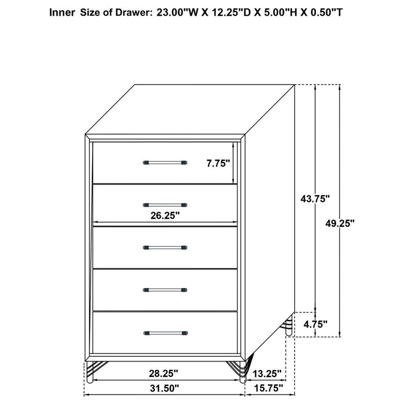 Lucia 5-drawer Bedroom Chest of Drawers Black-zoom-