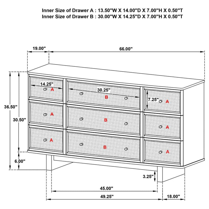 Kailani 9-drawer Dresser Cabinet Beige Oak-zoom-