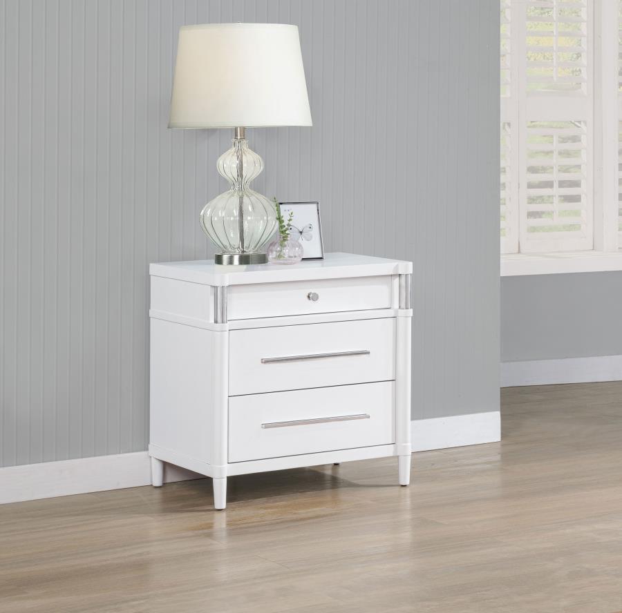 Gracemont 3-drawer Bedroom Nightstand Bedside Table White-zoom-2