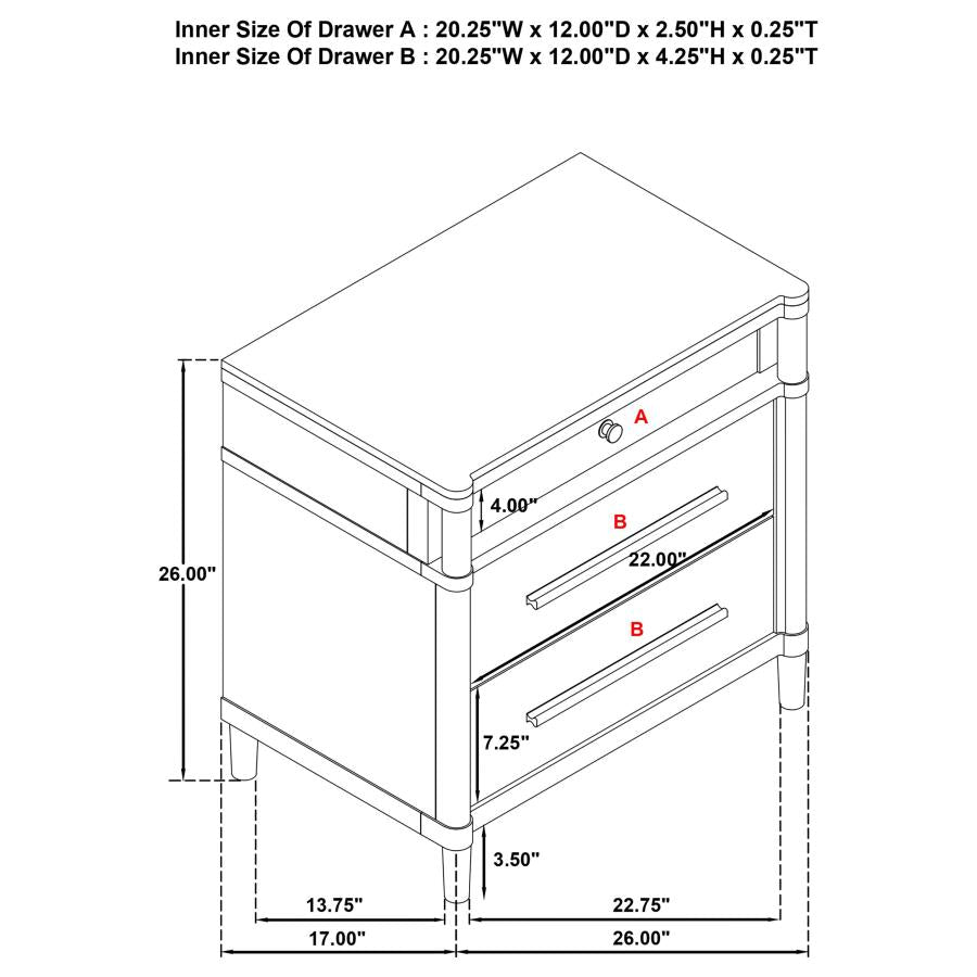 Gracemont 3-drawer Bedroom Nightstand Bedside Table White-zoom-14