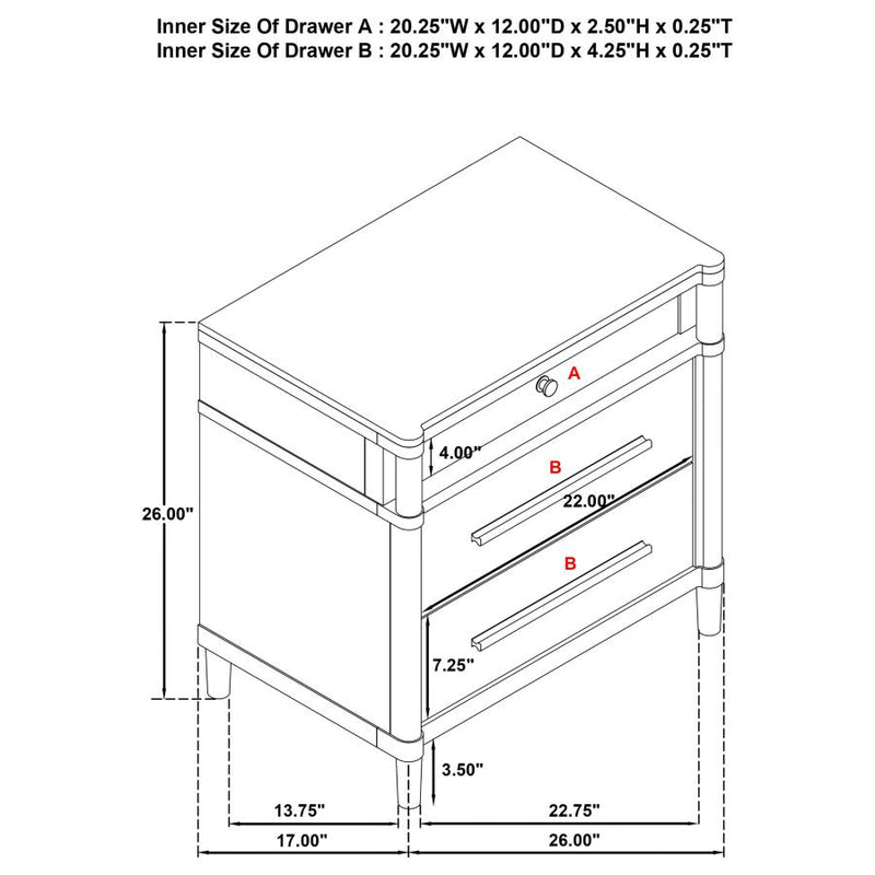 Gracemont 3-drawer Bedroom Nightstand Bedside Table White-zoom-
