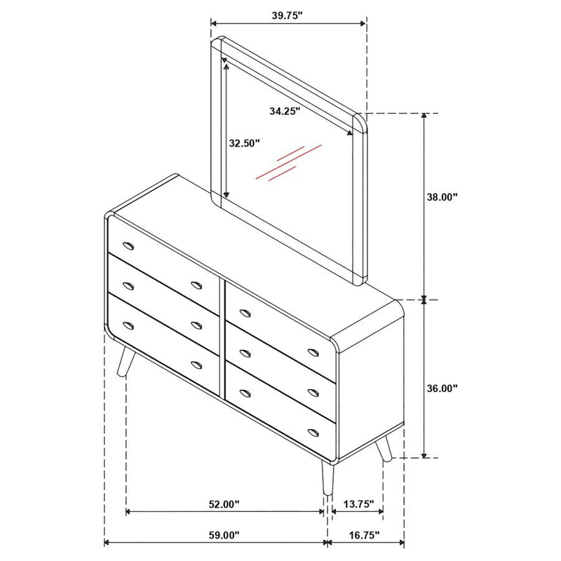 Robyn 6-drawer Bedroom Dresser and Mirror Light Ash-zoom-