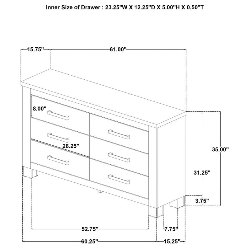 Oakglen 6-drawer Bedroom Dresser Weathered Oak-zoom-