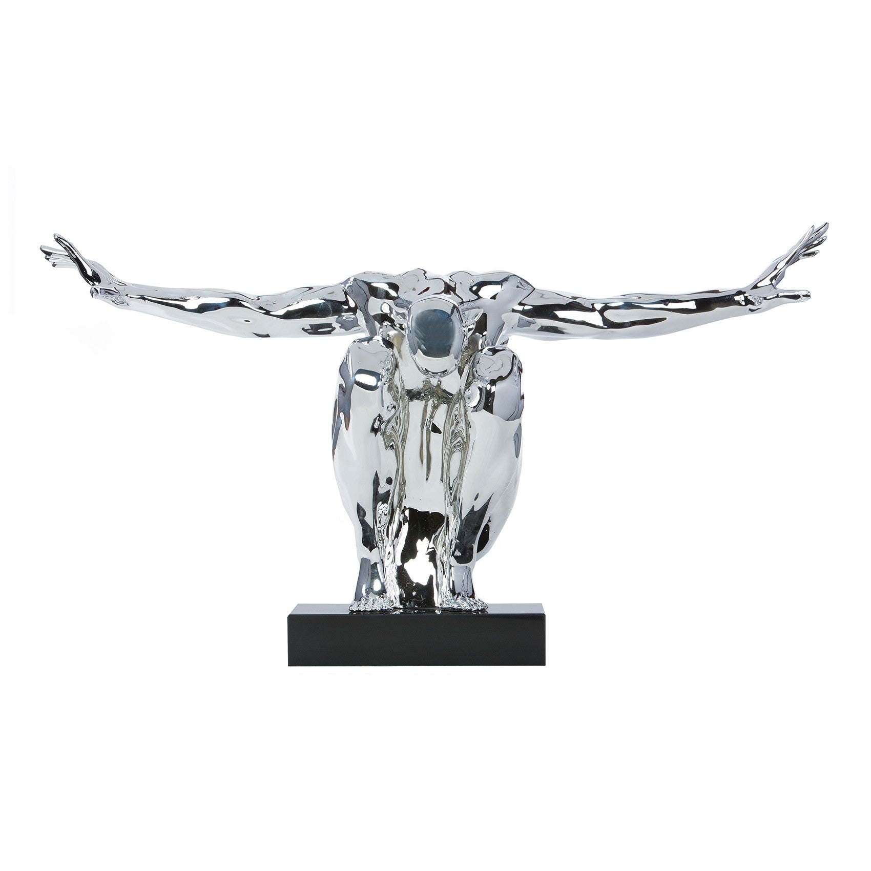 Large Saluting Man Resin Sculpture 37 Wide x 19 Tall // Chrome
