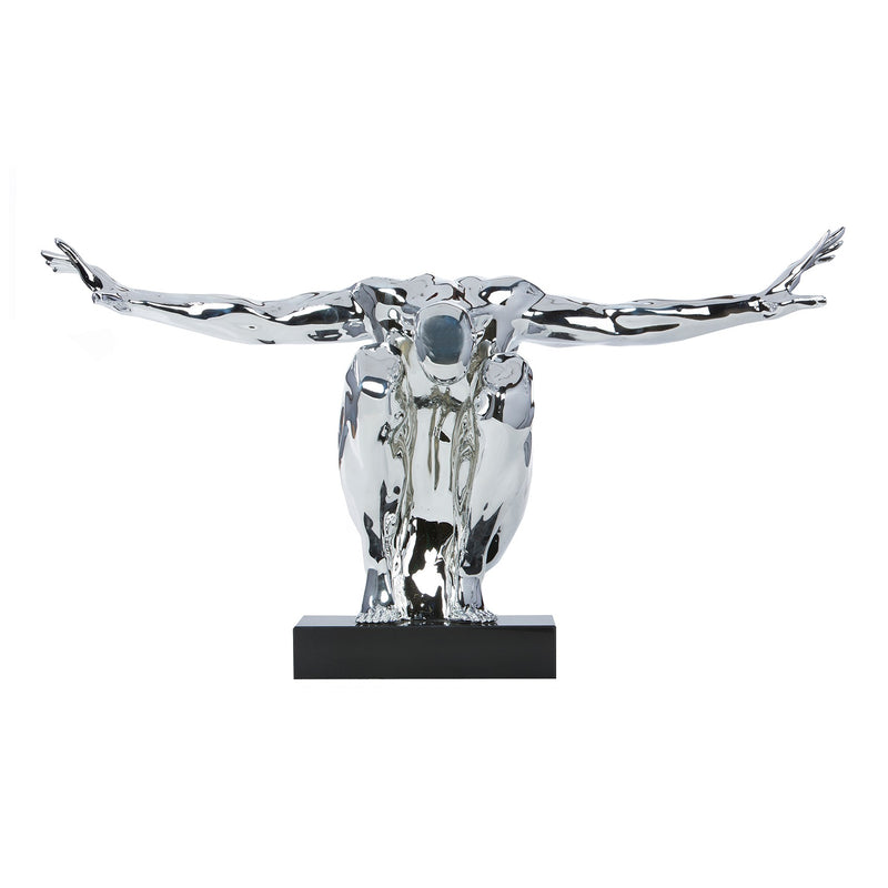 Large Saluting Man Resin Sculpture 37 Wide x 19 Tall // Chrome-zoom-