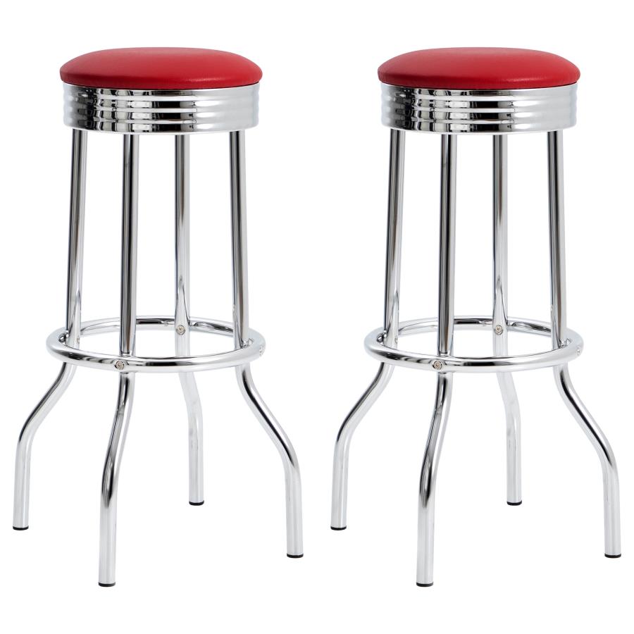 Retro Upholstered Metal Swivel Bar Stool Red (Set of 2)-1