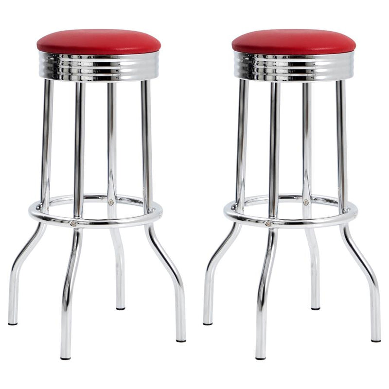 Retro Upholstered Metal Swivel Bar Stool Red (Set of 2)-zoom-