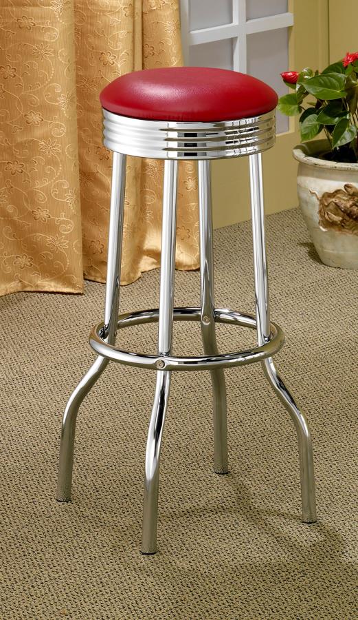 Retro Upholstered Metal Swivel Bar Stool Red (Set of 2)-zoom-