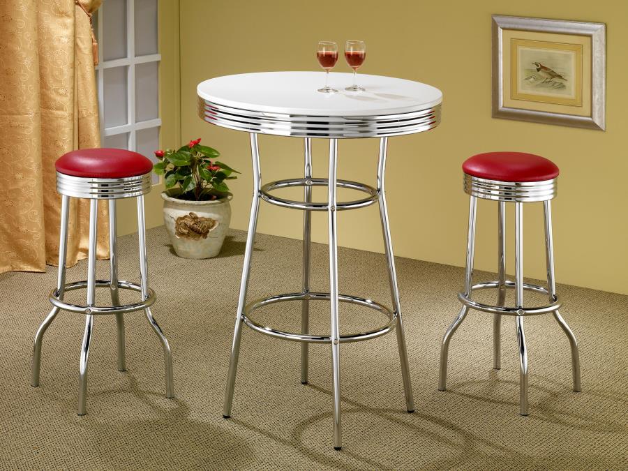 Retro Upholstered Metal Swivel Bar Stool Red (Set of 2)-6