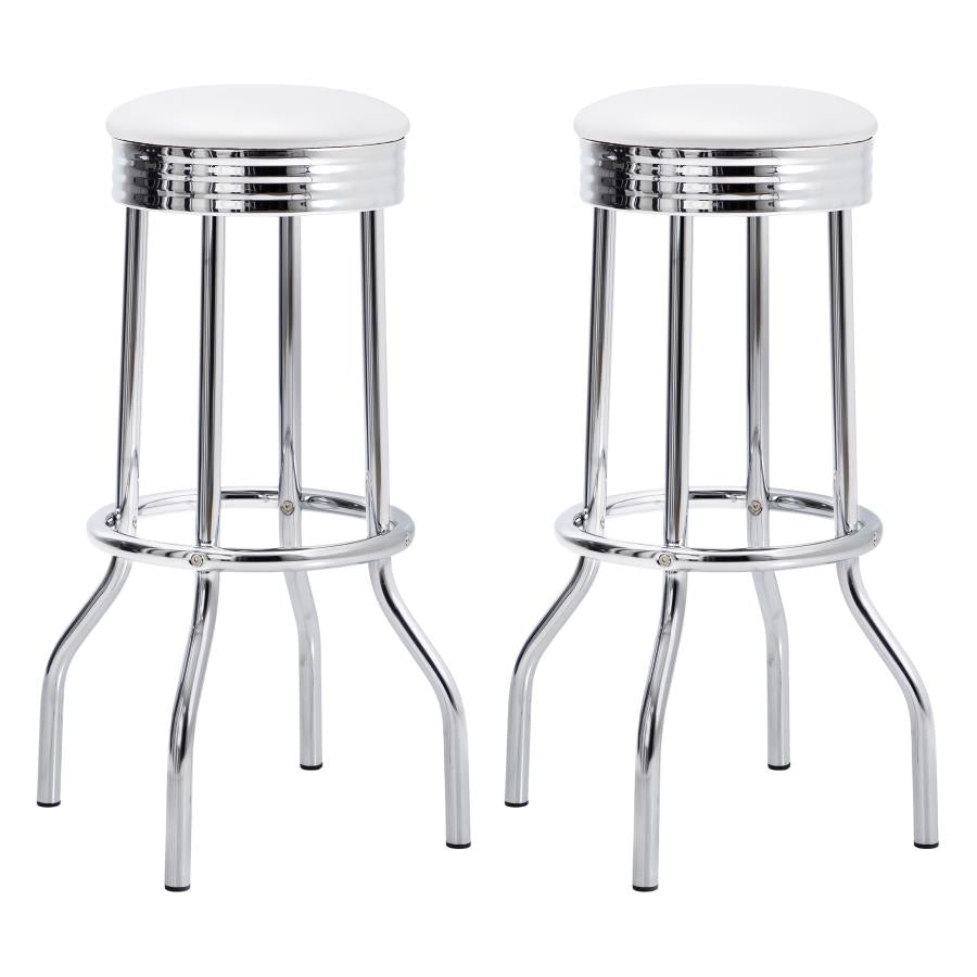 Retro Upholstered Metal Swivel Bar Stool White (Set of 2)-zoom-1