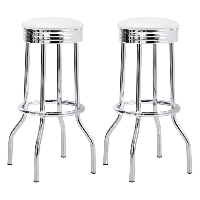 Retro Upholstered Metal Swivel Bar Stool White (Set of 2)-zoom-