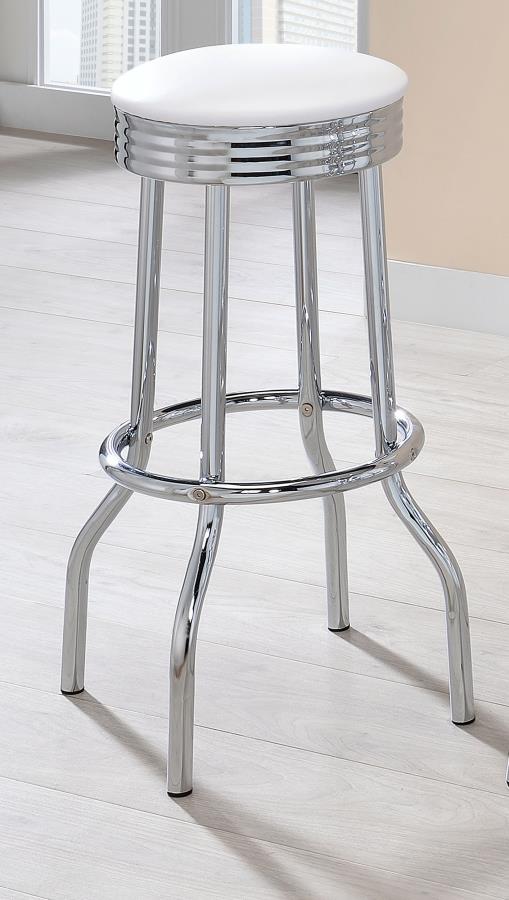 Retro Upholstered Metal Swivel Bar Stool White (Set of 2)-zoom-