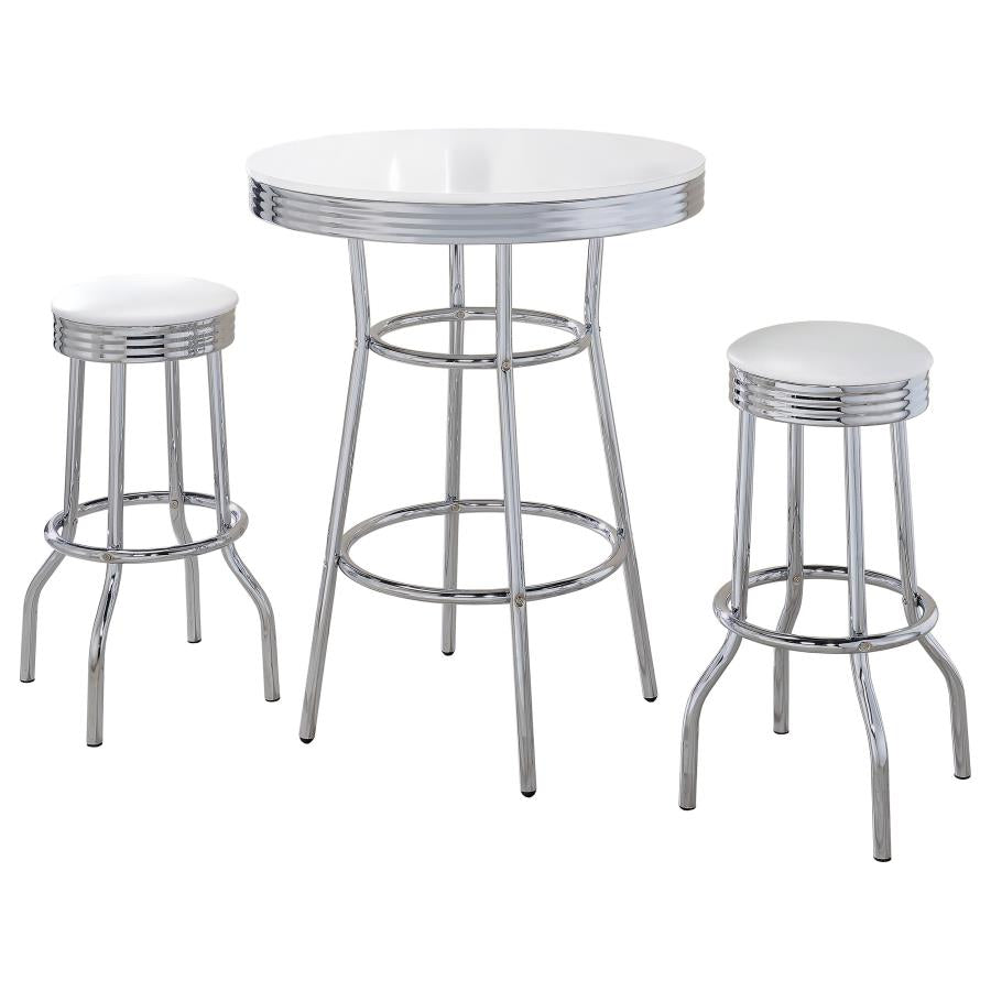 Retro 3-piece Round 1950s Bistro Pub Bar Table Set White-2
