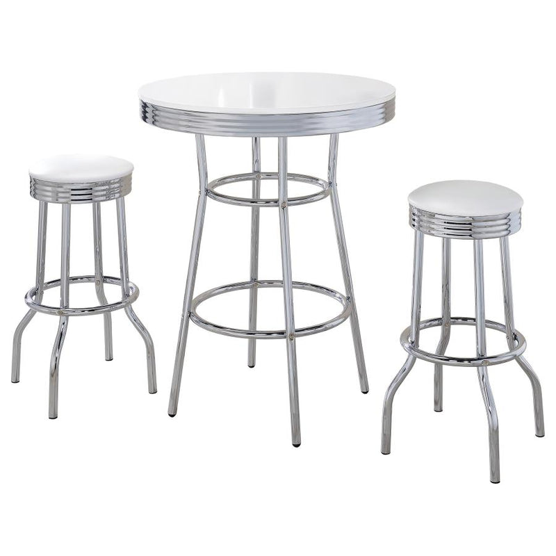 Retro 3-piece Round 1950s Bistro Pub Bar Table Set White-zoom-
