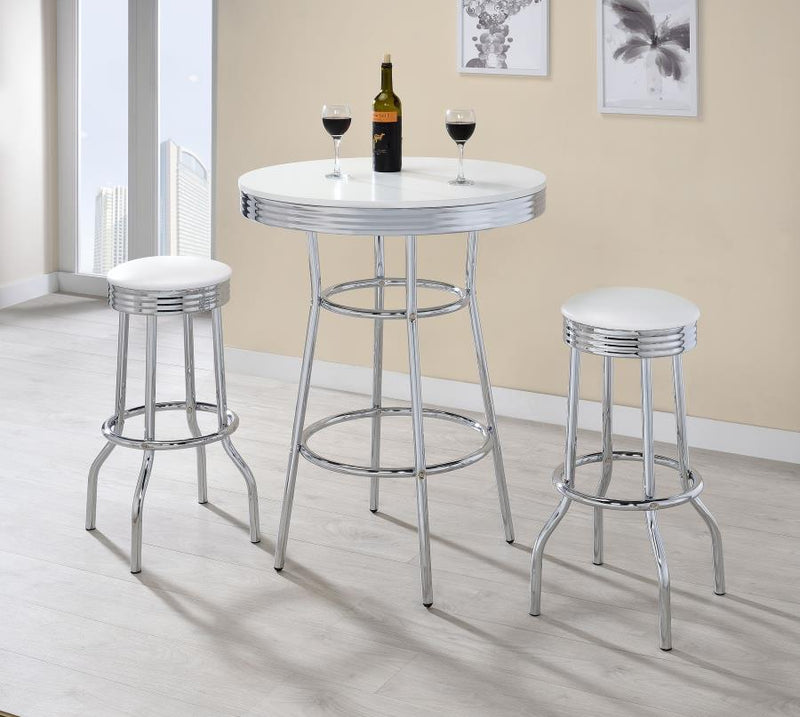 Retro 3-piece Round 1950s Bistro Pub Bar Table Set White-zoom-