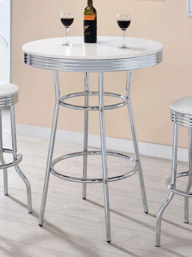 Retro Round 30-inch 1950's Bistro Pub Height Bar Table White-2