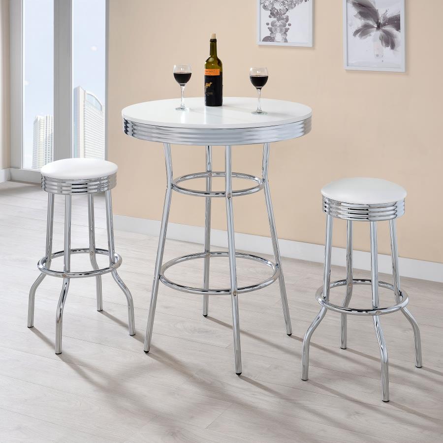 Retro Round 30-inch 1950's Bistro Pub Height Bar Table White-5