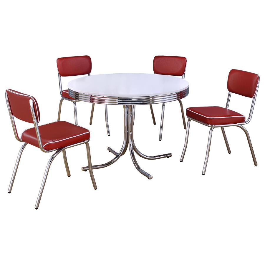 Retro 5-piece Round Dining Table Set White and Red-zoom-2