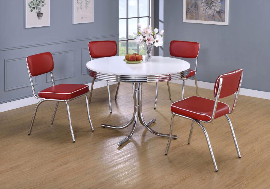 Retro 5-piece Round Dining Table Set White and Red-1