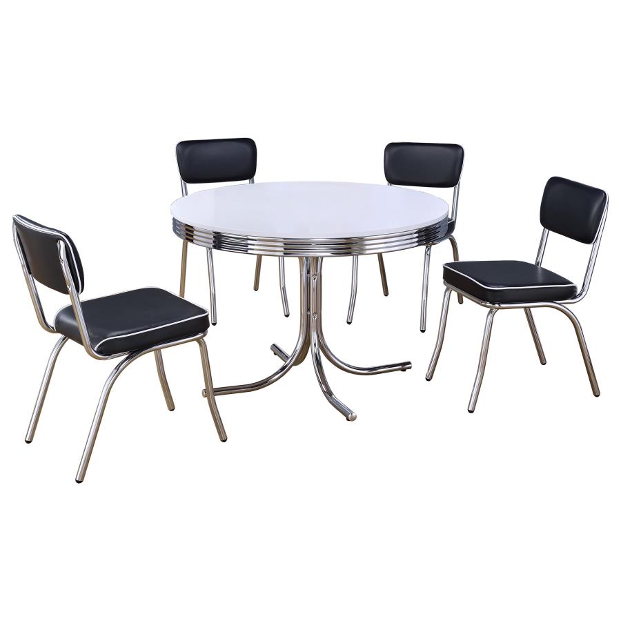 Retro 5-piece Round Dining Table Set White and Black-2