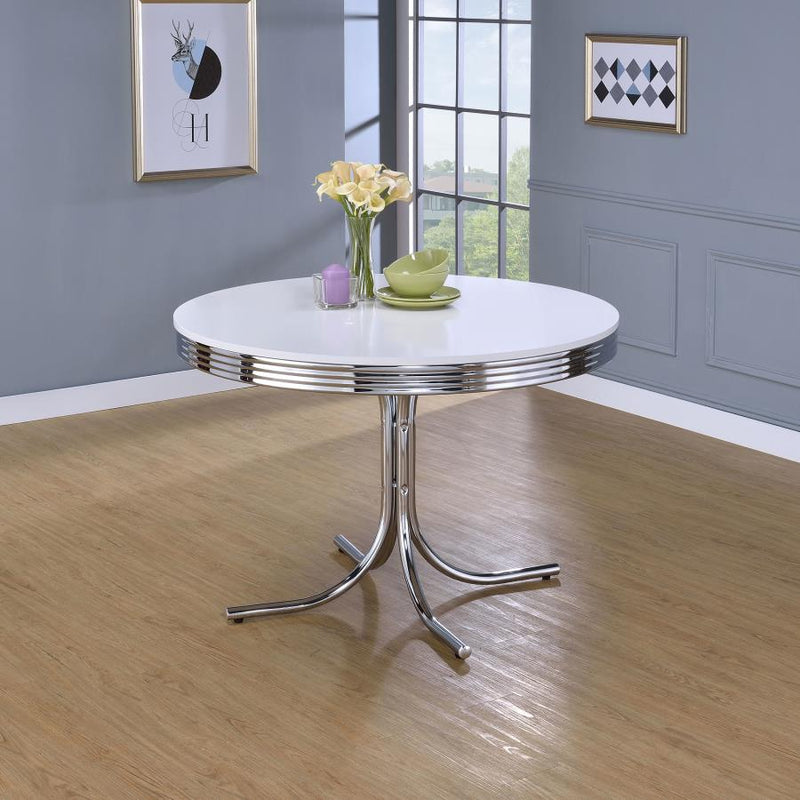 Retro Round 42-inch Wood Top Dining Table White and Chrome-zoom-
