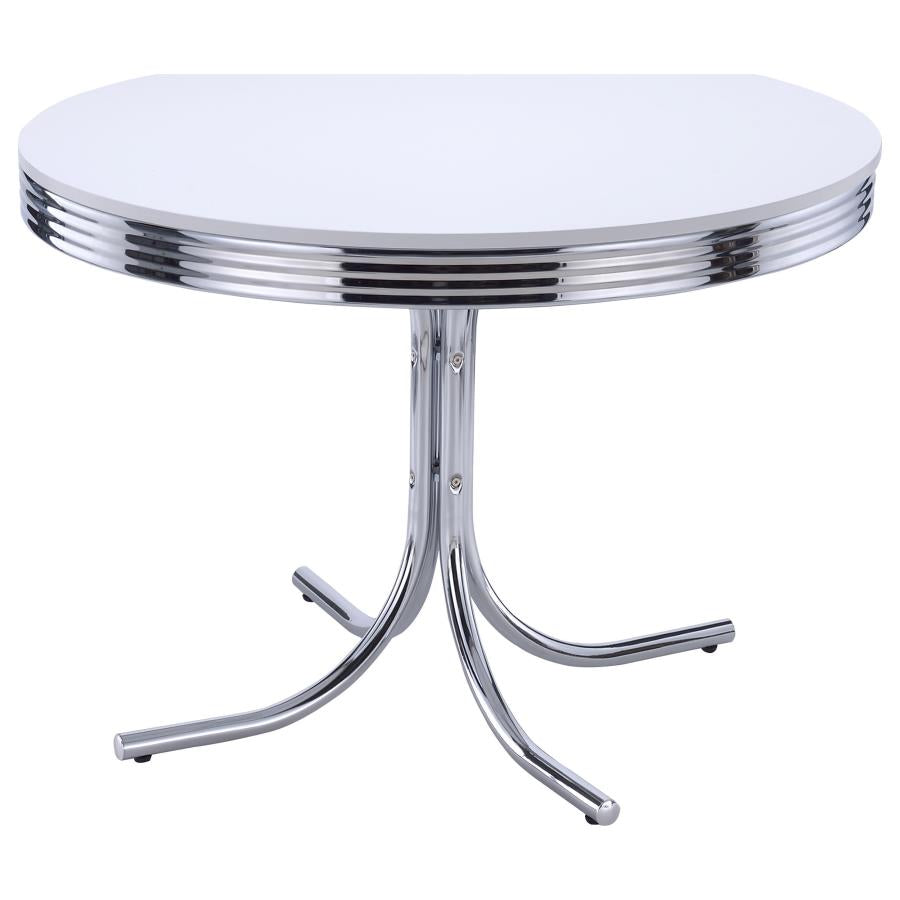 Retro Round 42-inch Wood Top Dining Table White and Chrome-1