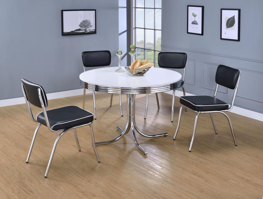 Retro Round 42-inch Wood Top Dining Table White and Chrome-zoom-6