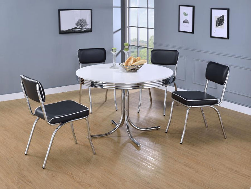 Retro Round 42-inch Wood Top Dining Table White and Chrome-zoom-