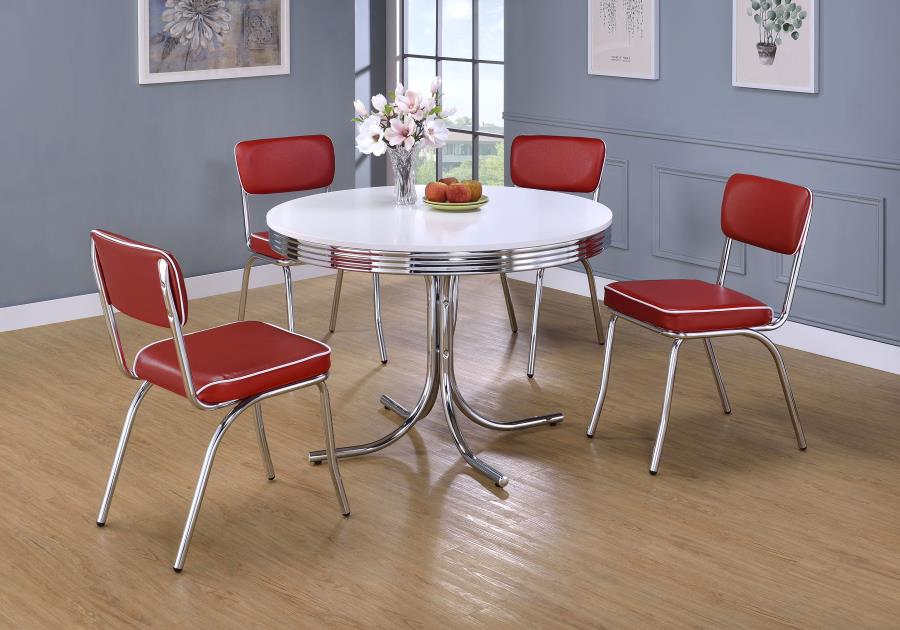 Retro Round 42-inch Wood Top Dining Table White and Chrome-zoom-7