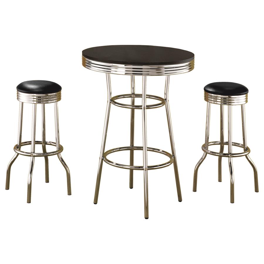 Retro 3-piece Round 1950s Bistro Pub Bar Table Set Black-2