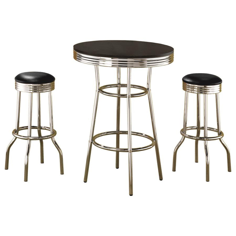 Retro 3-piece Round 1950s Bistro Pub Bar Table Set Black-zoom-