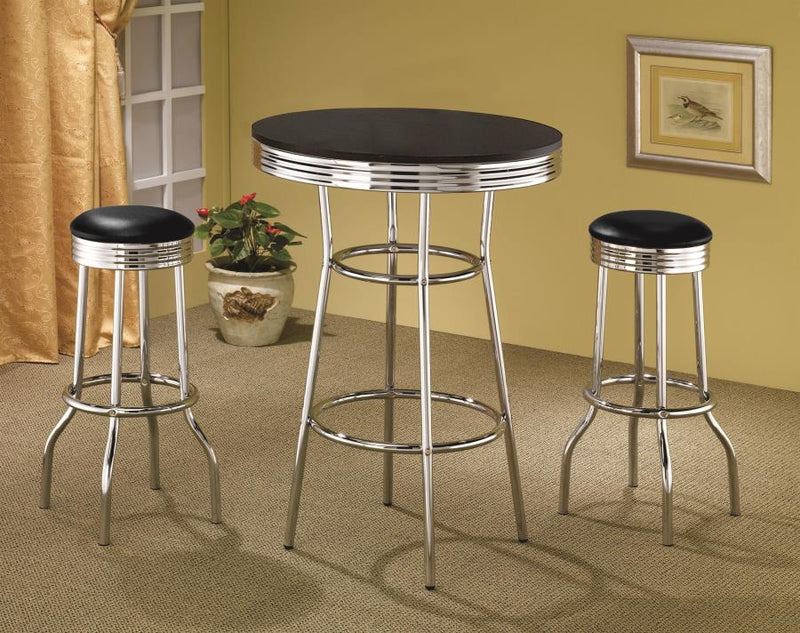 Retro 3-piece Round 1950s Bistro Pub Bar Table Set Black-zoom-