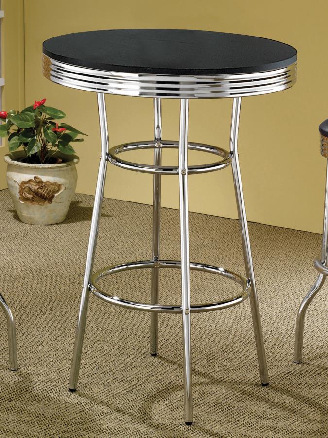 Retro Round 30-inch 1950's Bistro Pub Height Bar Table Black-zoom-2