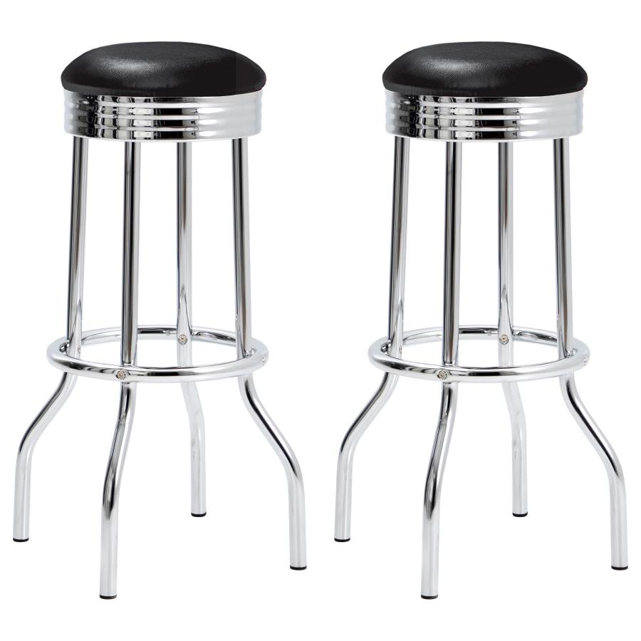 Retro Upholstered Metal Swivel Bar Stool Black (Set of 2)-zoom-1
