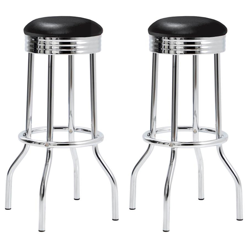 Retro Upholstered Metal Swivel Bar Stool Black (Set of 2)-zoom-