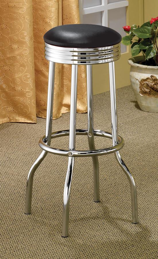 Retro Upholstered Metal Swivel Bar Stool Black (Set of 2)-zoom-