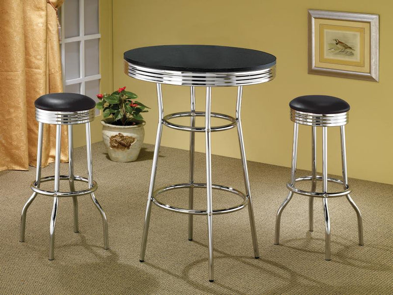 Retro Upholstered Metal Swivel Bar Stool Black (Set of 2)-zoom-