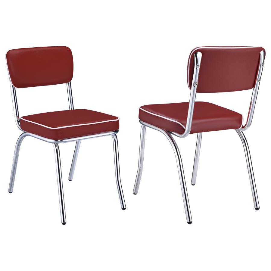 Retro Upholstered Dining Side Chair Red (Set of 2)-1