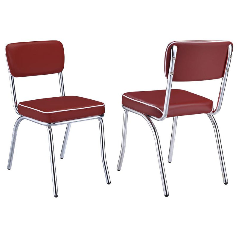 Retro Upholstered Dining Side Chair Red (Set of 2)-zoom-
