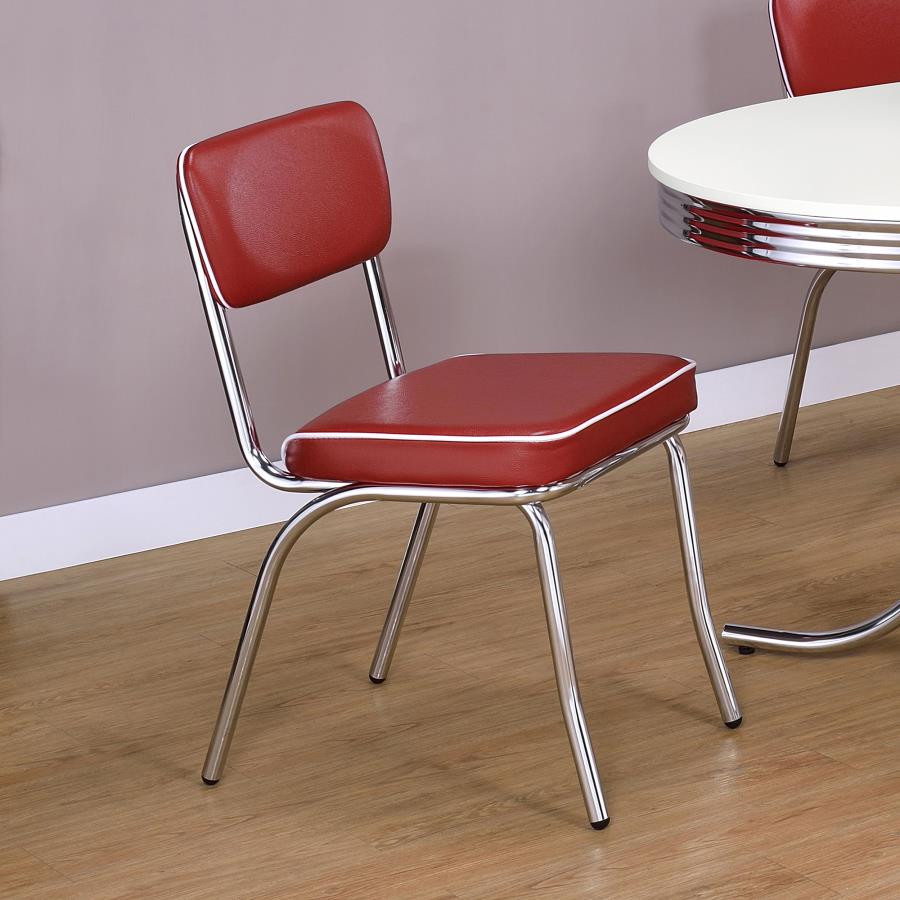 Retro Upholstered Dining Side Chair Red (Set of 2)-2