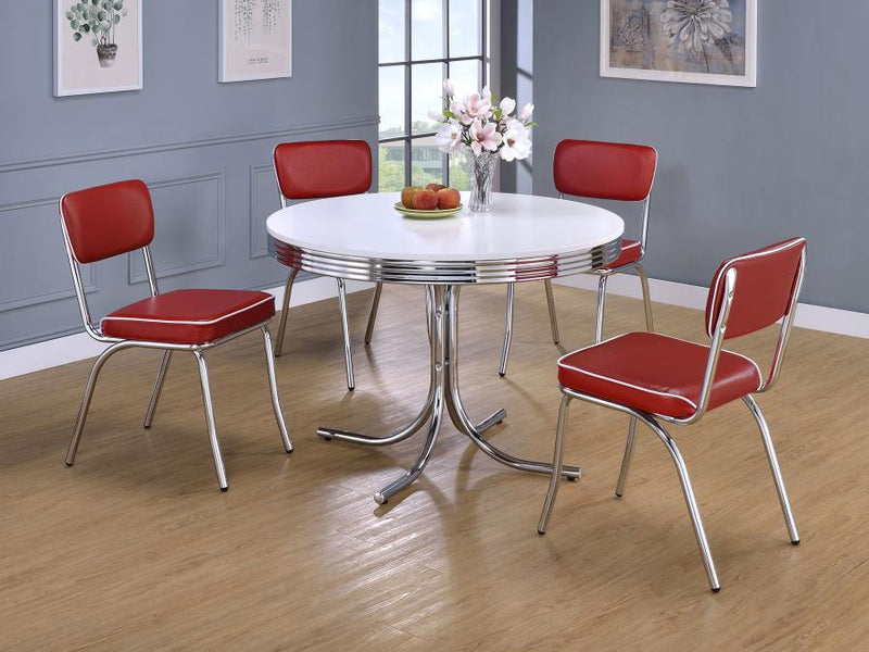 Retro Upholstered Dining Side Chair Red (Set of 2)-zoom-