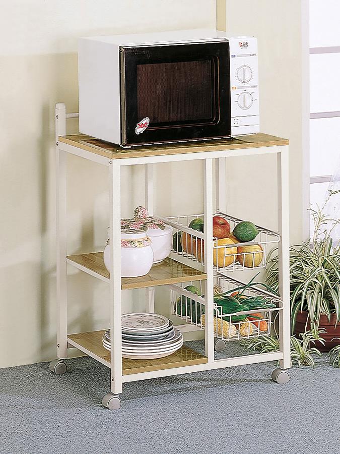 Kelvin 2-shelf Mobile Kitchen Cart Natural Brown and White-2