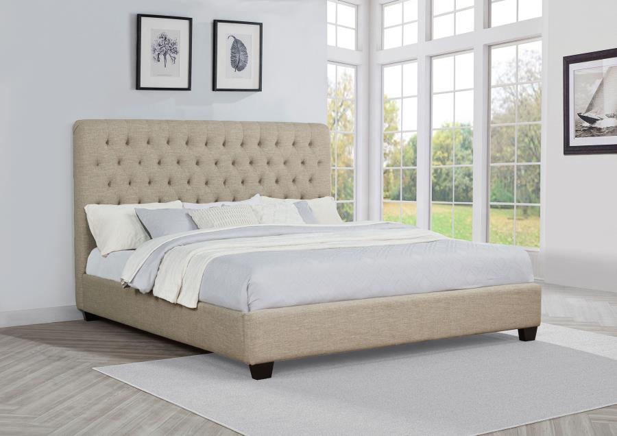 Chloe Upholstered Eastern King Panel Bed Oatmeal-zoom-2