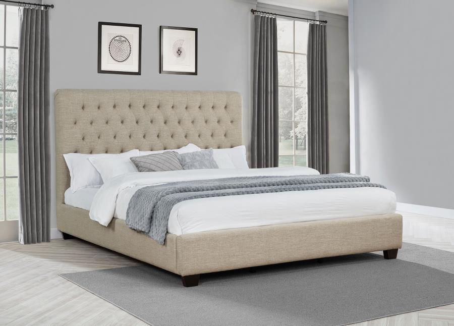 Chloe Upholstered California King Panel Bed Oatmeal-2