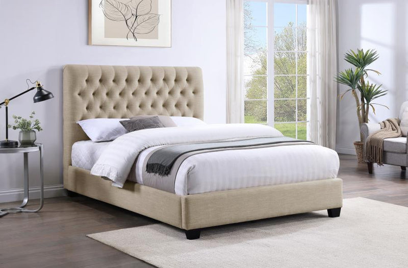 Chloe Upholstered Queen Panel Bed Oatmeal-zoom-
