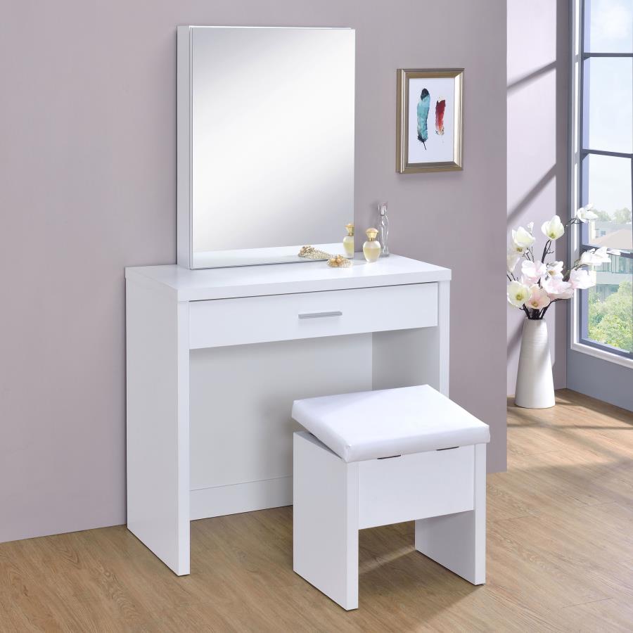 Harvey Vanity Set with Lift-Top Stool White-2